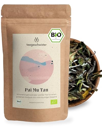 teegeschwister® | BIO Pai Mu Tan | edler Weißer Tee China aus der Provinz Yunnan | handgepflückte ganze Blätter | Bio Tee lose ohne Aromastoffe | 80g