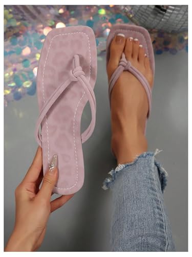 Image of GORGLITTER Women's Flip Flops Flat Sandals Dressy Metallic Square Toe Thong Vacation Summer Weeding Slides Sandals