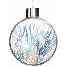 Christmas Balls Ornament for Xmas Tree Hanging, Summer Coral Clear Ornaments for Crafts Fillable, Vintage Coastal Ocean Blue Green Plant 3.5" Ball Christmas Tree Wedding Party Decorations