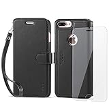 TUCCH iPhone 7 Plus Wallet Case, Apple iPhone 7 Plus [Wrist Strap] Flip Folio [Kickstand Feature] PU Leather Case Carry-All Case Phone Case, Black
