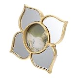 OUNONA Espejo de Maquillaje Colgante Vintage de Pared Marco Dorado Envejecido en Diseño Retro Floral Pequeño Tamaño para Decoración de Tocador y Hogar