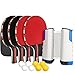 Xddias Set da Ping Pong, Istantanee Racchette da Ping Pong Racket , 4 Racchetta / Pagaia + 8 Palline / Sfere + 1 Regolabile Rete per Attività All'aperto al Coperto - Adatto a Qualsiasi Tavolo