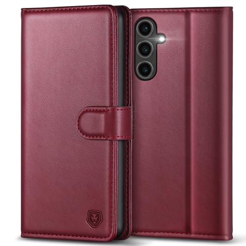 Image of Kuafcase for Samsung S24 FE Case with 4 Card Slots Magnetic Closure Kickstand Shockproof Protective Phone Case for Samsung S24 FE - Wine Red