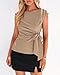 BTFBM Womens Tops Summer 2026 Cap Sleeve Crew Neck Tie Waist Blouses Dressy Casual Business Work Clothes Spring Fashion(Khaki, Medium)