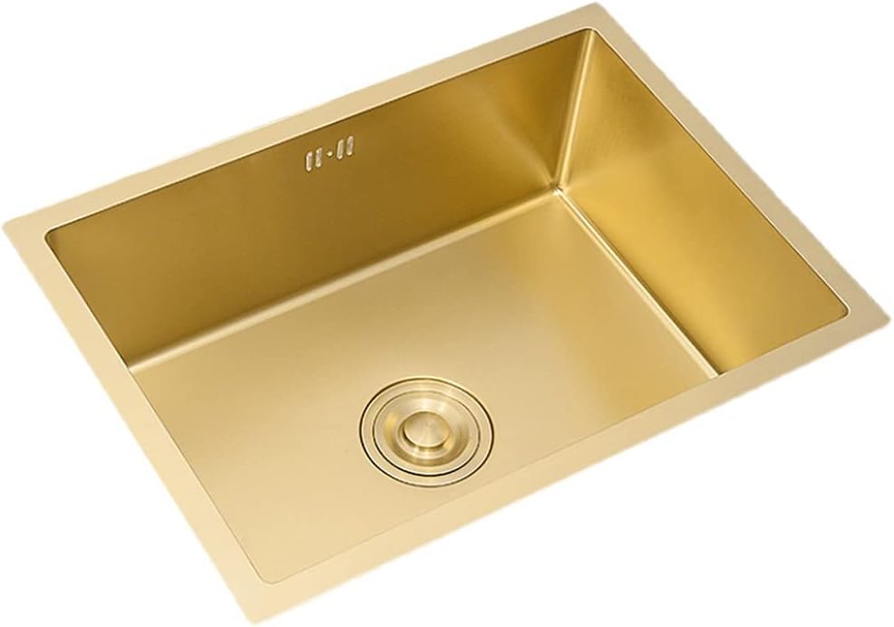 Kitchen sink Large Gold Square 304 Stainless Steel Sink Single Bowl Bar Preparation with Drain Pipe Drop-in Or Undermount (Color : Gold, Size : 78×43×21cm)