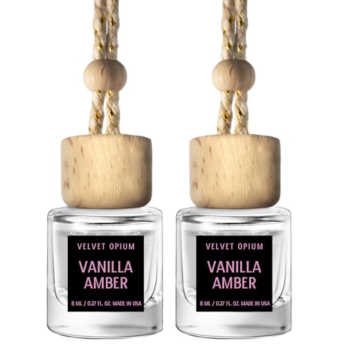 C Classy Car Air Freshener Hanging 2 Pack, Vanilla Amber Essential Oil Diffuser for Cars, Long-Lasting Fragrance, Cute Car Accessories, C ar Air Fresheners for Women & Men Gift, Made in USA