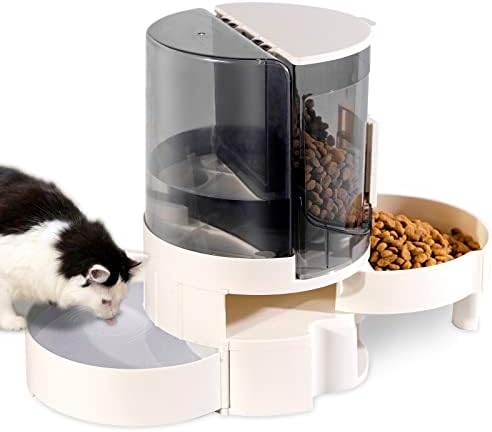 Automatic Cat Feeders and Water Dispenser - Rotating Storage 2 in 1 Cat Feeding & Watering Supplies Set Gravity Cat Food Dispenser for Small Medium Pets Dog Puppy Kitten (Black)