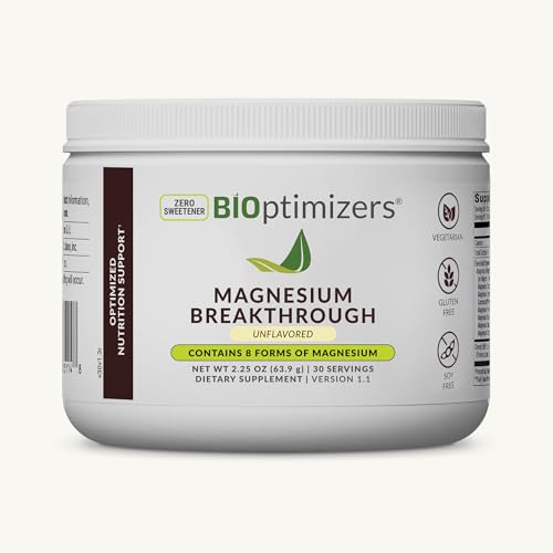 BIOptimizers Magnesium Breakthrough Drink - 8 Forms of Magnesium Electrolytes Sleep Health Stress Muscle Recovery Heart Support | Glycinate Citrate Malate - Unflavored
