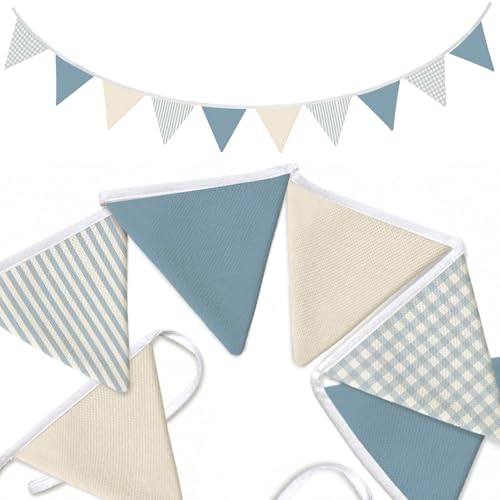 CalmVerve Boys Room Playroom Decor Blue Pennant Banner Flags 5.5Ft, Blue Flags Bunting Flags Fabric for Baby Shower Birthday Party Toddler Nursery Playroom