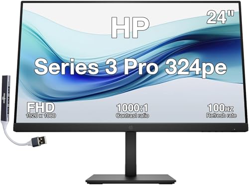 Image of HP Series 3 Pro 324pe 24 inch 100Hz FHD IPS Monitor with Adjustable Tilt | Built-in Dual 2W Speakers, Swivel /Pivot /Height, VESA Mount, VGA, Displayport, HDMI w /DKZ Hub, Black (B1GM5AA#ABA)