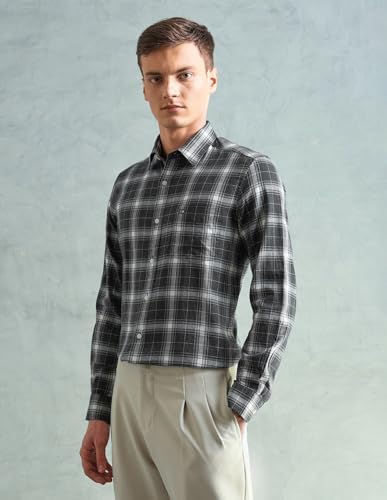 Image of Arrow Sport Men Slim fit Cotton Checked Long Sleeves Spread Collar Shirt