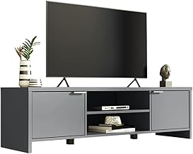 FurniFlex Wooden TV Cabinet with Storage Space and Cable Management, 40 cm Height cm x 38 cm Depth cm x 145 cm Length, Grey