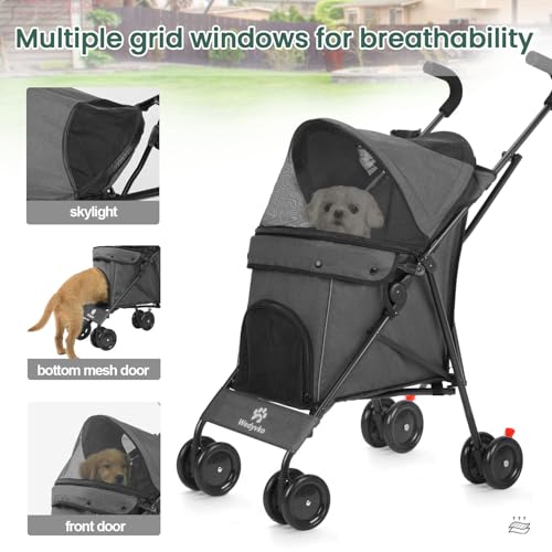 3-in-1-Haustier-Kinderwagen für kleine Hunde und Katzen, faltbarer Haustier-Kinderwagen mit verstellbarem Griff, 4 Räder, atmungsaktives Netzgewebe, großes Fassungsvermögen (Dunkelgrau)