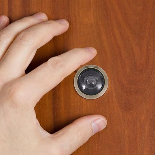 Ojo de pez para puerta Tofficu gran angular 200° lente HD vidrio con cubierta de privacidad latón antiguo 16mm diámetro 40-63mm para seguridad en hogar y oficina miniatura 7