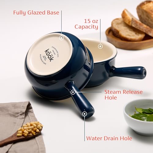 KooK French Onion Soup Bowls, French Onion Soup Crocks, Soup Bowl with Handles, 15 oz, Set of 4, Ceramic Bowls, Microwave, Dishwasher Safe & Oven safe, Stoneware,(Navy) by KooK - Used condition - Image 3