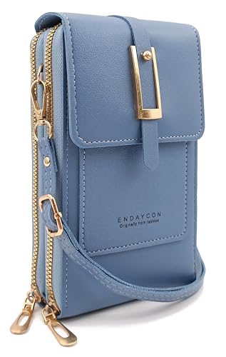 PORT&LOTUS Anti Theft Cell Phone Purses - Small RFID Blocking Forever Young Crossbody Bag with Wallet - PU Leather Shoulder Mini Bag Phone Wallet Card Slots - Blue Purse