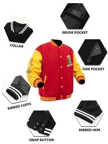 Varsity Jacket Lightweight Baseball Bomber Jacket Halloween Jacket with Skeleton motif on the back4