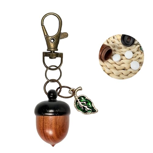 YTYAB Cute Acorn Canister Keychain Funny Small Portable Pill Organizer Bag Charms Green Enameled Kawaii Leaf Cottage Core Decor Key Chain Pill Case for PurseMini Backpack Keychain