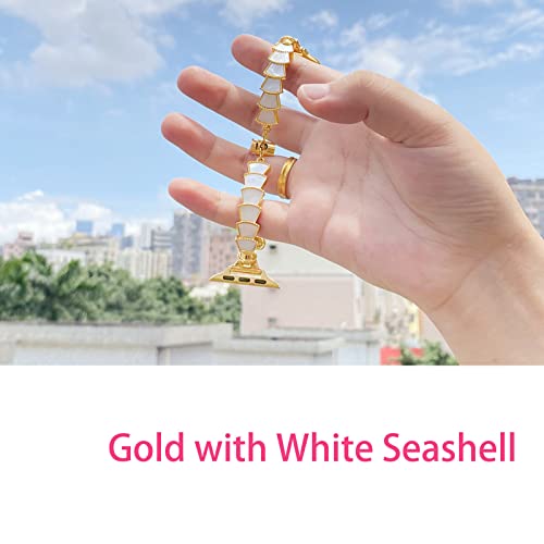 Kagerbends 42/44/45Mm Gold Classy Women White Real Seashell Smartwatch Bands For Apple Watch Series Se/8/7/6/5/4/3/2/1, Charms Adjustment Slim Bracelet For Iwatch 8 Gift For Her #TOP3