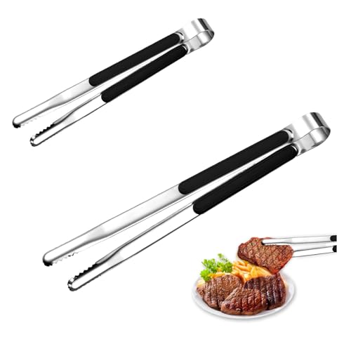 2 Pcs Stainless Steel Kitchen Tongs, Large Size 9 & 12 Inch Cooking Tongs, Air Fryer Tongs with Non-Slip Grips, Food Tong for BBQ, Grilling, Serving Salad, Air Fryer, Kitchen Utensils Gadgets