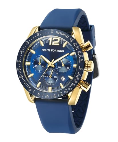 FELITI FORTONS Mens Watches Gifts for Men Casual Sport Quartz Wrist Watches Chronograph Luminous 3ATM Waterproof with Auto Date Analog Multifunction Silicone Strap