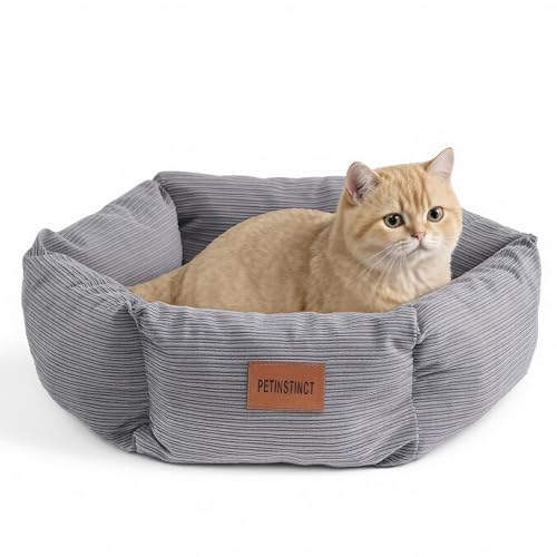 Petinstinct Cat Bed, 22 Inch Washable Corduroy Cat and Small Dog Bed with…