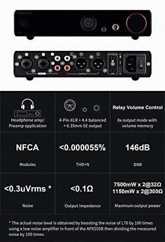 Image of Topping L70 Fully Balanced NFCA Headphone Amp - 4-Pin-XLR /4.4mm Balanced /6.35mm SE Headphone Jacks Amplifier 7500mW x 2 Ouput R2R Volume Control HiFi Amp Audio Hi-Res Preamplifier(Black)