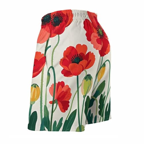 Mens Shorts Poppy Flowers Men Swim Trunks Quick-Dry Beach Shorts with Drawstring Pocket Bathing Suit4