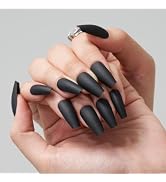 GLAMERMAID Long Press on Nails Coffin,Black Coffin False Nails with Adhesive Tabs,24 Pcs Glue on ...