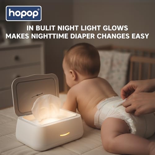 Image of Hopop Baby Wipes Warmer | Universal Design,Fits almost All Baby Wet Wipes Dispenser | Keep Your Baby's Wipes Warm and Cozy | Easy & Convenient to use | In Built Night Light | White