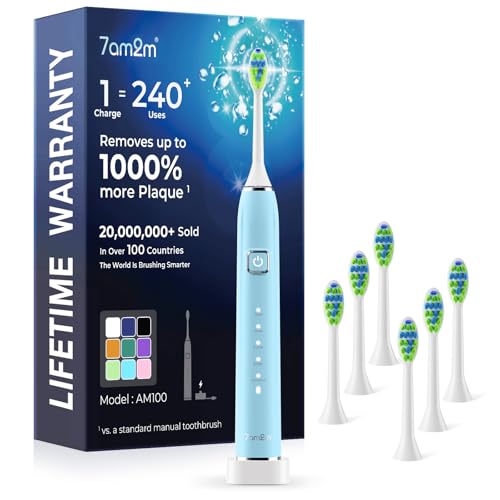 7AM2M Sonic Electric Toothbrush with 6 Brush Heads for Adults&Kids, One Charge for 120...