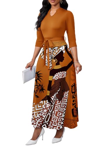 Image of BubFee Maxi Dresses for Women Semi Formal Long Dress 3 /4 Sleeve Casual A-line Church Dresses with Pockets