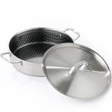 DELARLO 8Quart Tri-Ply Stainless Steel Non Stick Braiser Pan with Lid,13inch Deep Frying Pan,Large Saute Pan,Jumbo Cooker,Induction Compatible,Heavy Duty and Oven Safe