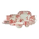 222 Fifth Christmas Lane Red 16-Piece Dinnerware Set – Made of Chip-Resistant Porcelain with Hand-Applied Decal, for Everyday Dining & Entertainment, Microwave & Dishwasher Safe