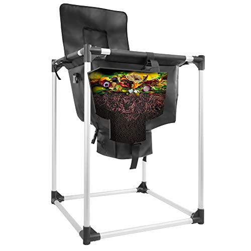 Worm Composting Bag Bin with Metal Frame Waterproof Bag Removable Bottom for Easy Harvest