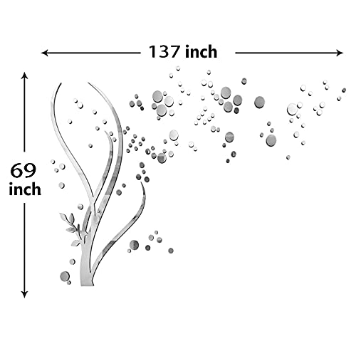 Tree Acrylic Art 3D Mirror Flower Wall Sticker Diy Home Wall Decal Decoration Sofa Tv Wall Removable Wall Sticker(Silver Left) #TOP1