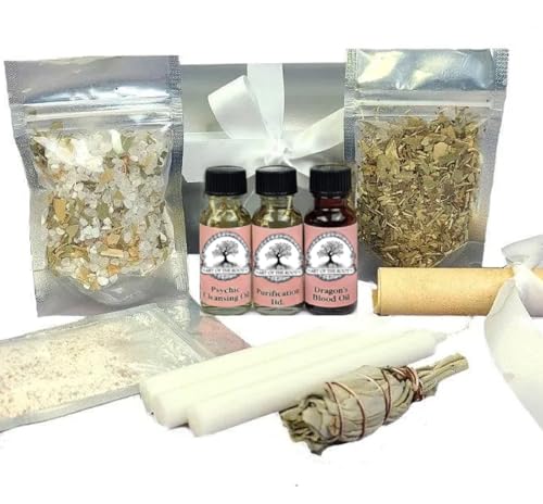 Purification & Spiritual Cleansing Kit – Sage Smudge, Ritual Oils, Herbs, Candles for Energy Clearing & Home Protection