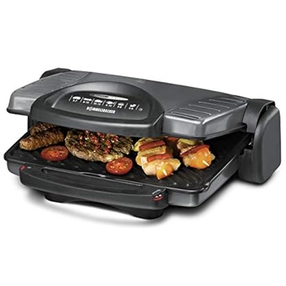 ROMMELSBACHER Multi Grill KG 1800 – flexible Höhenverstellung, komplett aufklappbar, stufenlos regelbar, herausnehmbare, antihaftbeschichtete Grillplatten je 33 x 24 cm, Fettablauf, 1800 Watt