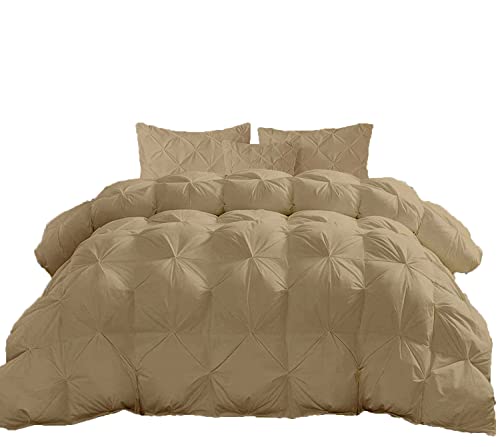 All Season Down Alternative Pintuck Comforter- 1pc Pinch Pleated Comforter Duvet, 1000-TC 750-GSM Corner Tabs Egyptian Cotton - (Grand King Size (106