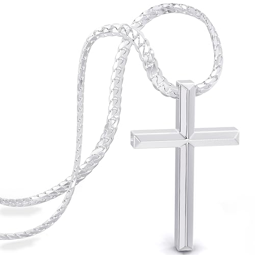 SERASAR Collar Cruz Cadena para Hombre con Colgante Joyería de Plata Joyería para Hombre Cadena de Eslabones Cubanos Jesús Regalo Cruzada Colgante Cruz Plata