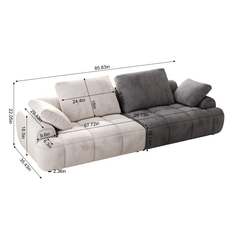 Image of LEGACY OF COMFORT Irmak 85.83'' Upholstered 3 Seater Sofa Three Seater Sofa for Living Room Hotels & Offices (Beige /Grey)