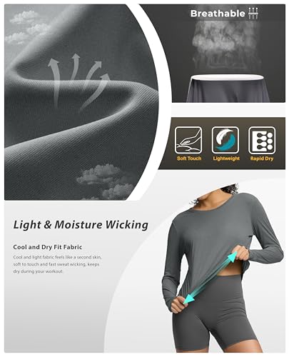 Image of Soothfeel Lightweight Long Sleeve Workout Tops for Women Gym Running Shirts