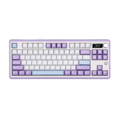 Image of MechLands Ajazz AK870 87 Keys Gasket Wireless Gaming Keyboard with Screen & Button, BT5.0 /2.4GHz /USB-C Mechanical Keyboard, with 5-Layer Padding, Flex-Cut PCB, NKRO (Purple, Hyacinth Switch)