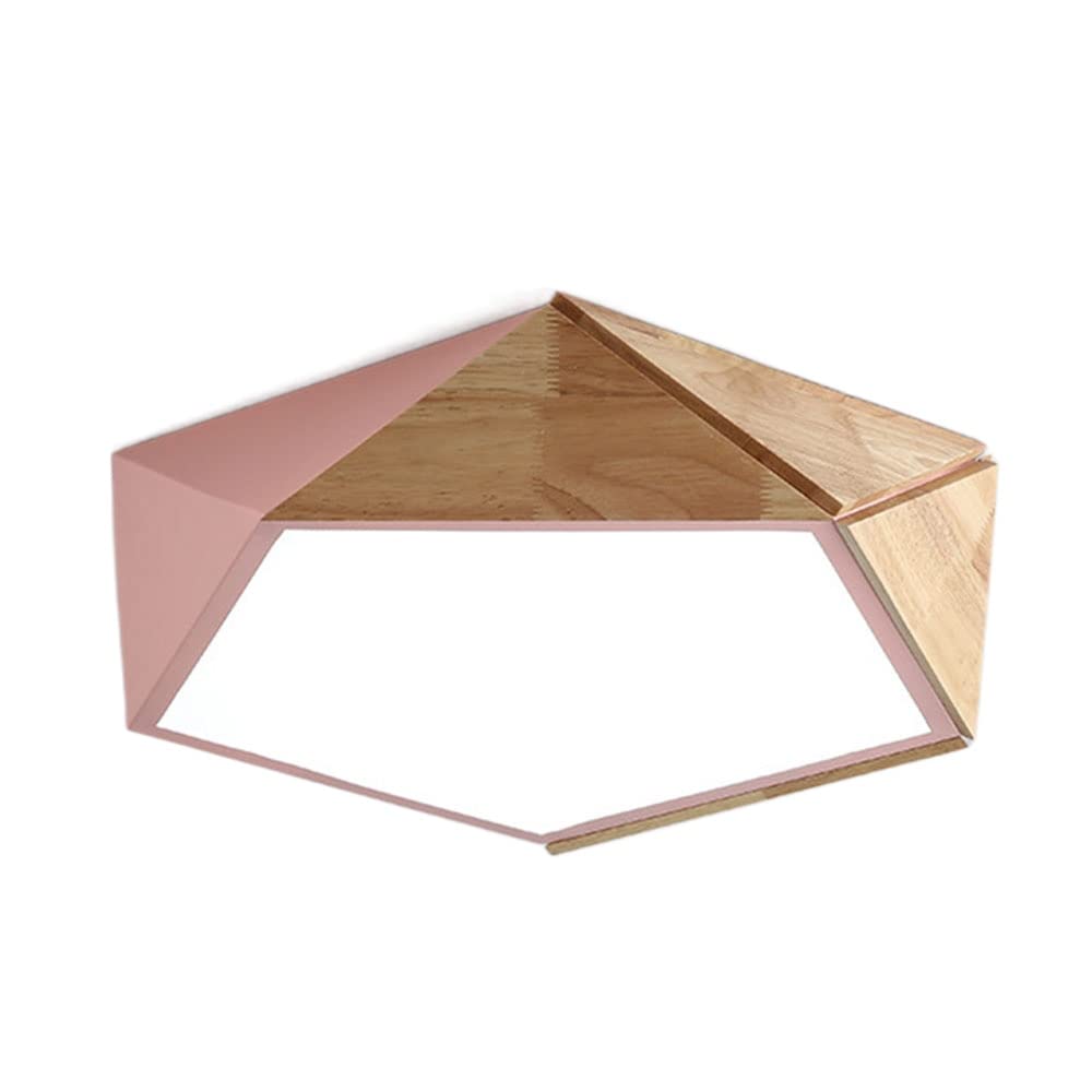 HYJAUSXB Modern Geometric Wooden Ceiling Chandelier with Dimmable LED Light for Living Room 16.5 inch Flush Mount Fixture Bedroom 3 Color Temperatures