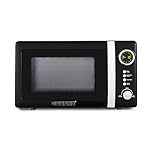 GEEPAS Retrovive 700W Digital Freestanding Microwave Oven, 20L | Electric Oven with Auto Defrost Child Lock | 12 Preset Rotary Dial Easy Clean | Fits Standard Dinner Plate Compact Countertop | Black