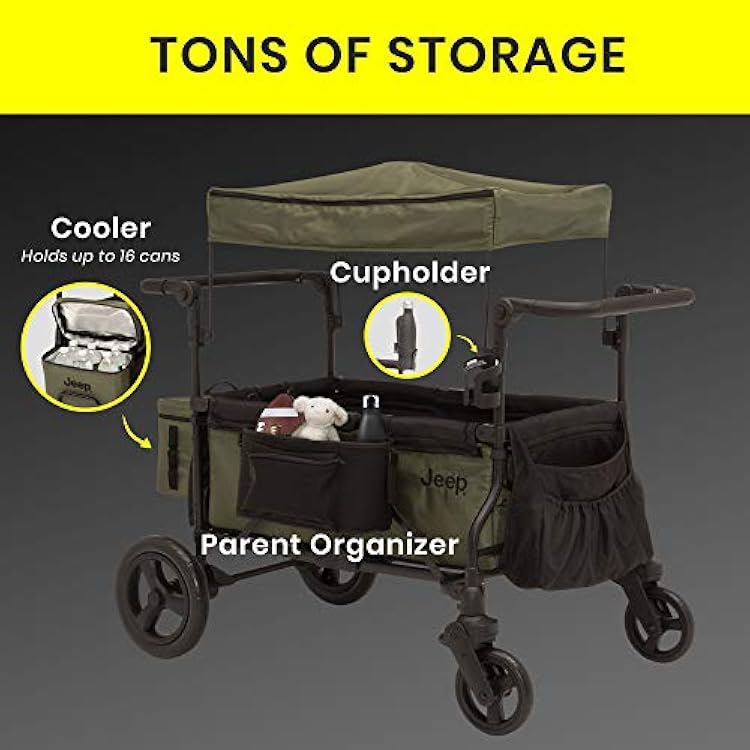 Jeep Deluxe Wrangler Stroller Wagon with Cooler Bag and Parent Organizer by Delta Children, Black/Green
