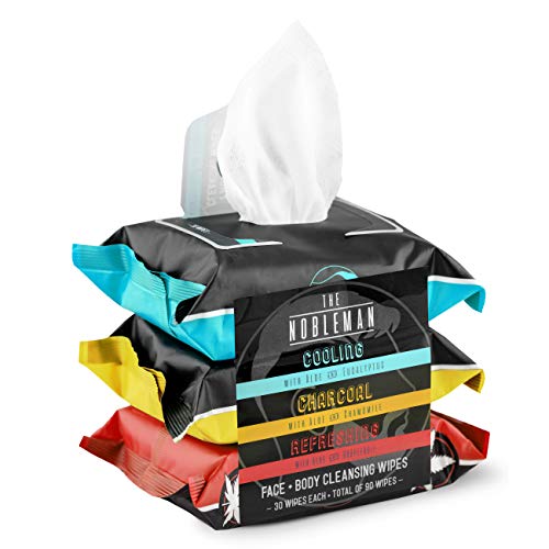 Men's Assorted Cleansing Wipes- Cooling/Charcoal/Refreshing - 3 Pack (90Ct) #TOP4