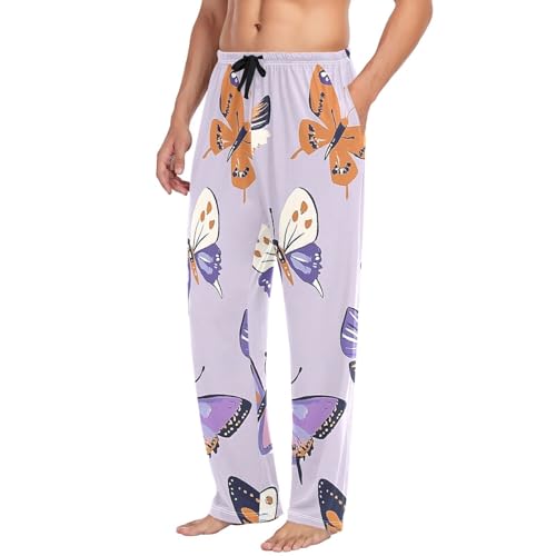 Purple Butterfly Men's Pajama Bottoms Plaid Pajamas Pants for Men Soft Long Lounge Woven Pj Sleep Pant with Pockets4