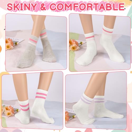Jspupifip 8 pares de meias atléticas para meninas, rosa e branco, com listras retrô e corações, Bran