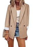  GOSOPIN Damen Blazer Business Sakkos Anzüge elegant Damen Jacke Mittlere Länge Office Suit Slim Trenchcoat Kurz Mantel Arbeitskleidung für Geschäft und Büro Apricot L